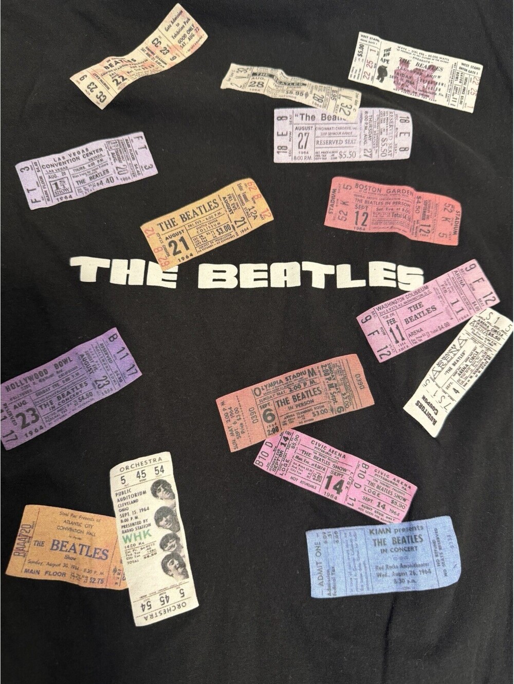 The Beatles Concert Ticket T Shirt Mens XL Black Front Back Graphic Band Tee